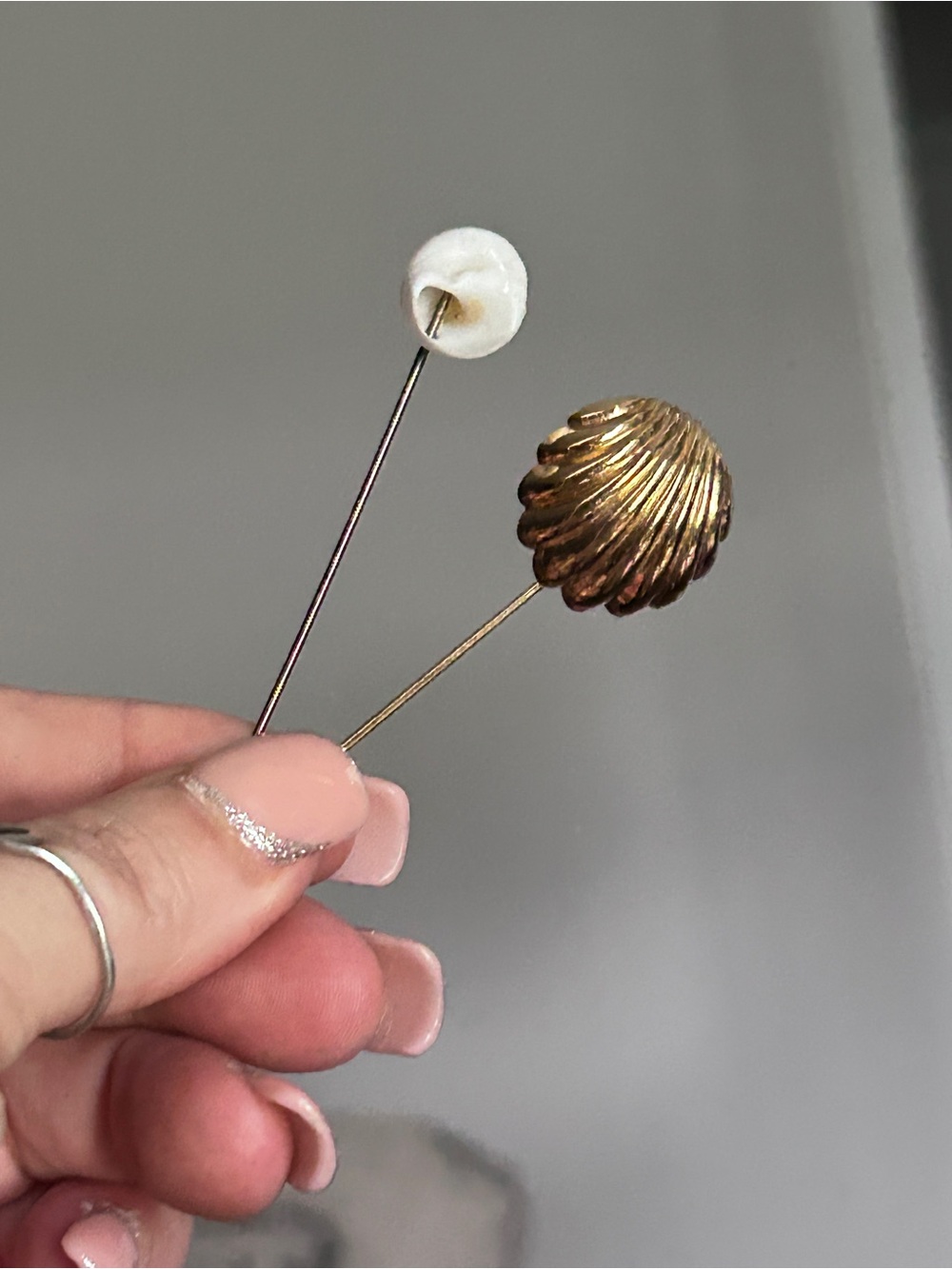 Large Gold Half Shell Lapel Pin & White Snail Shell(?) - Both EUC